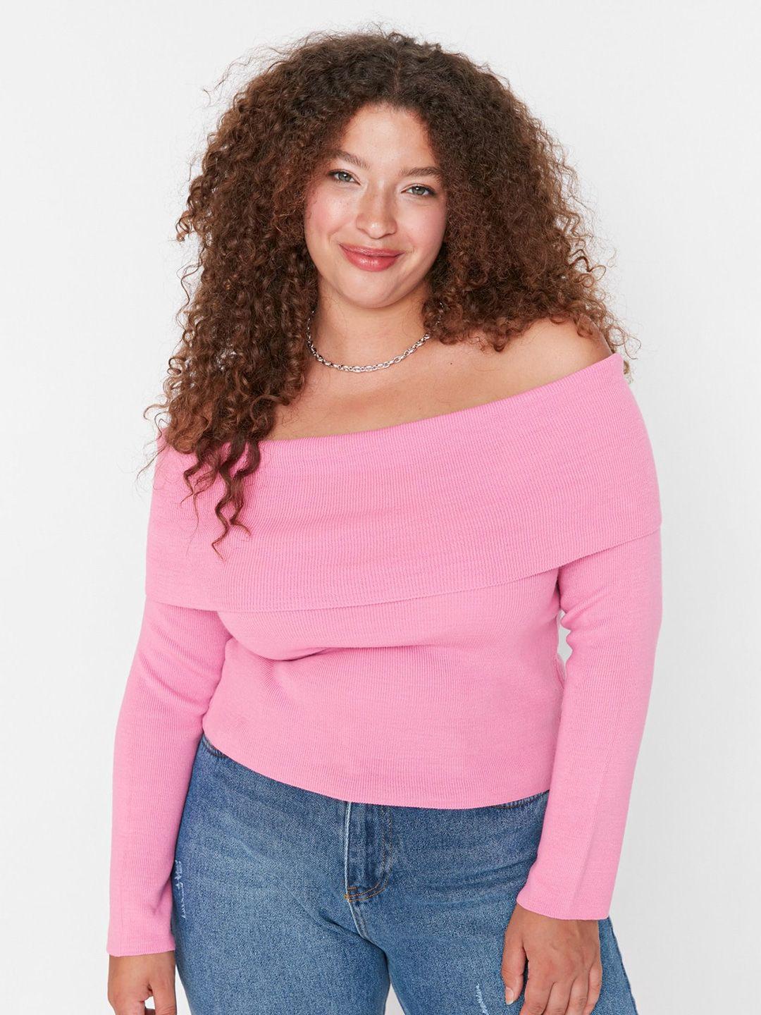 trendyol ribbed off-shoulder pure acrylic bardot top