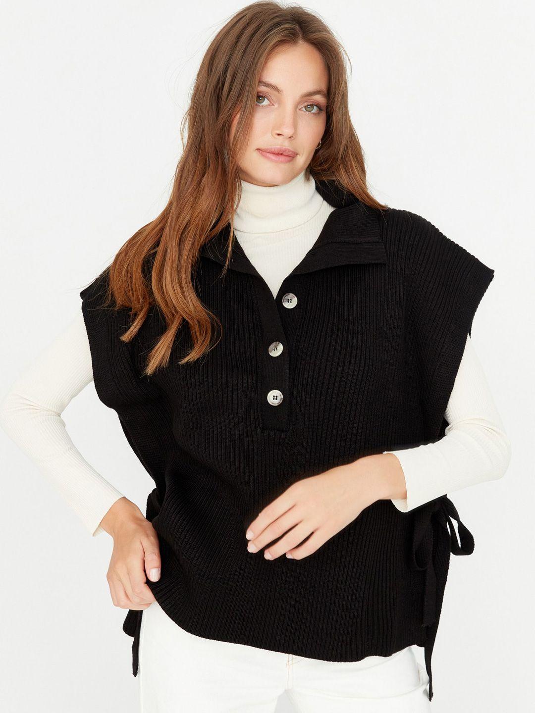 trendyol ribbed shirt collar acrylic pullover sweater