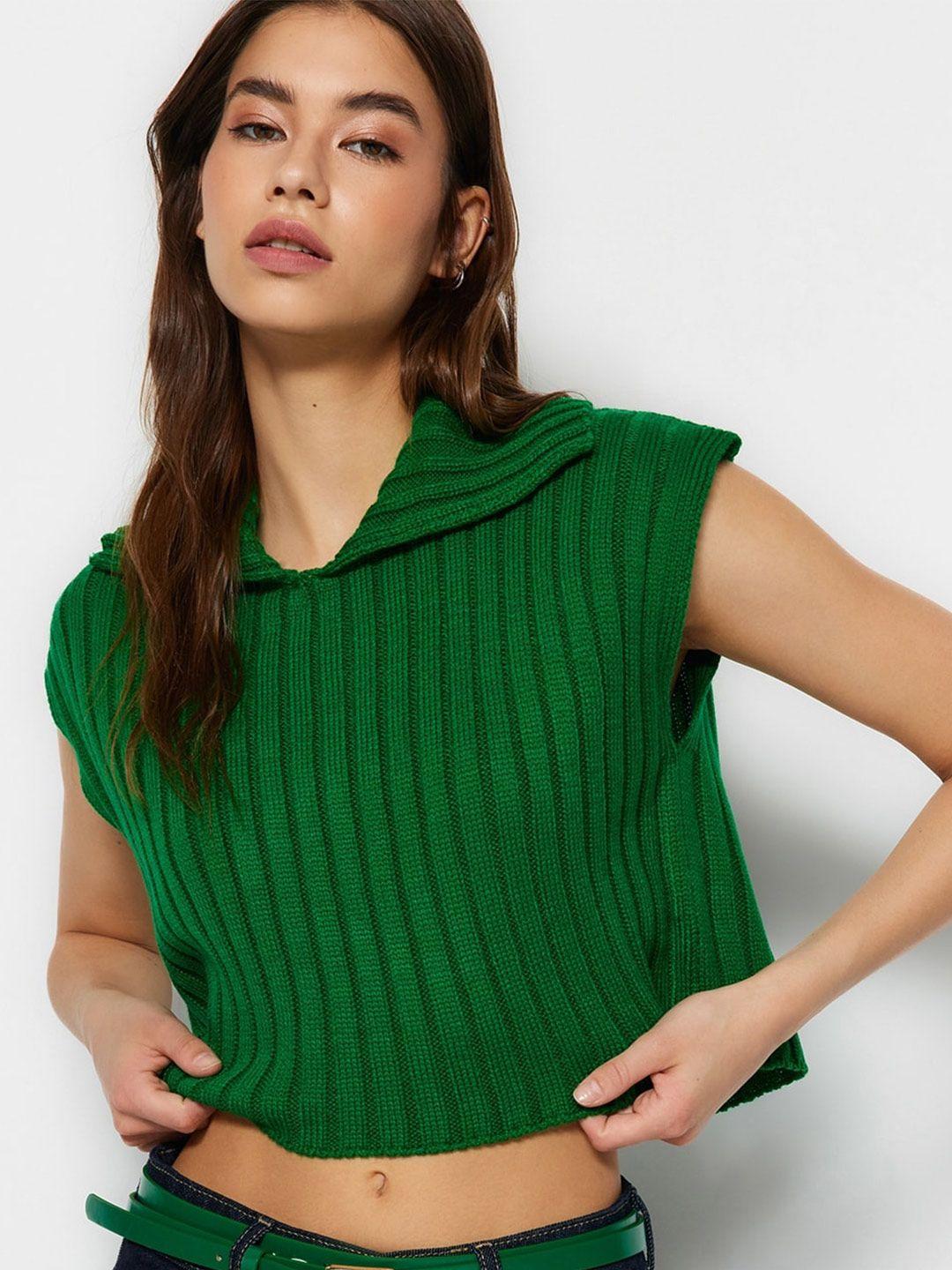 trendyol ribbed shirt collar crop pullover sweater