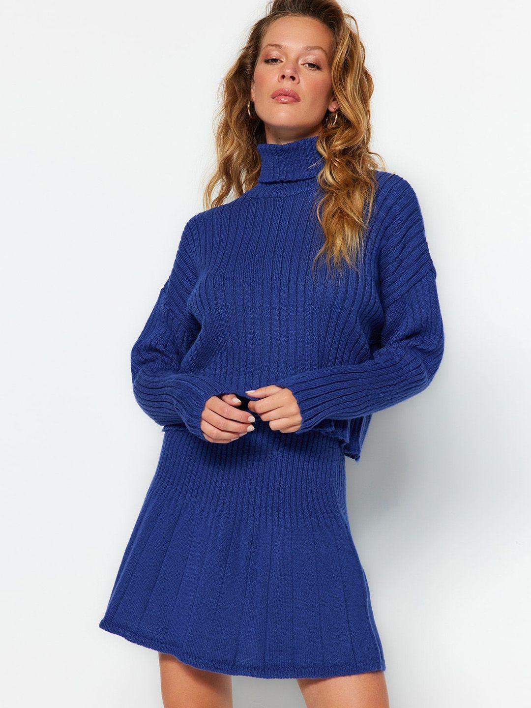 trendyol ribbed turtle neck top with a-line skirt