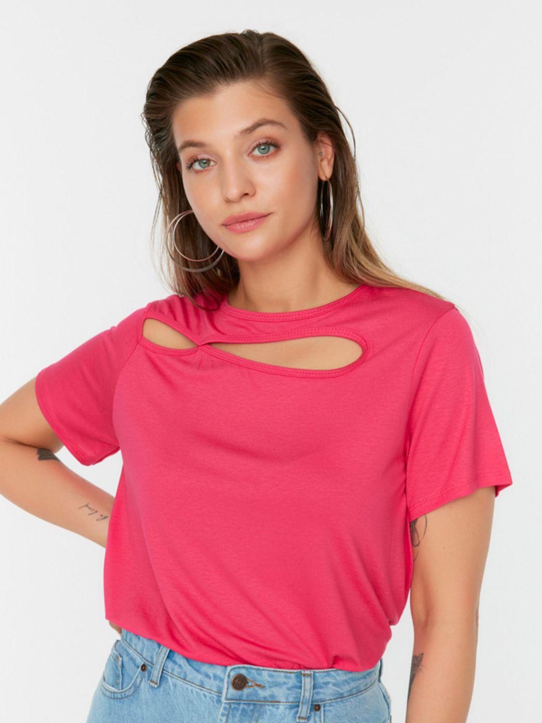 trendyol round neck cut out top