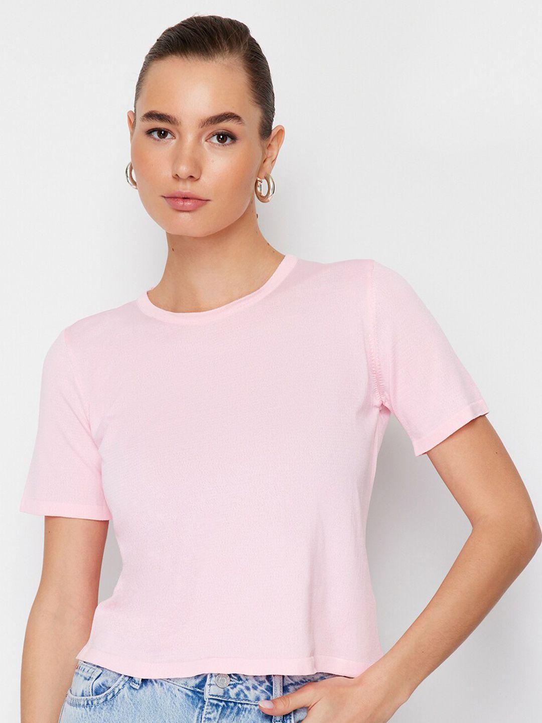 trendyol round neck short sleeves crop top