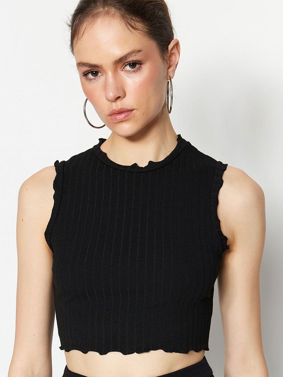 trendyol round neck sleeveless ribbed fitted crop top