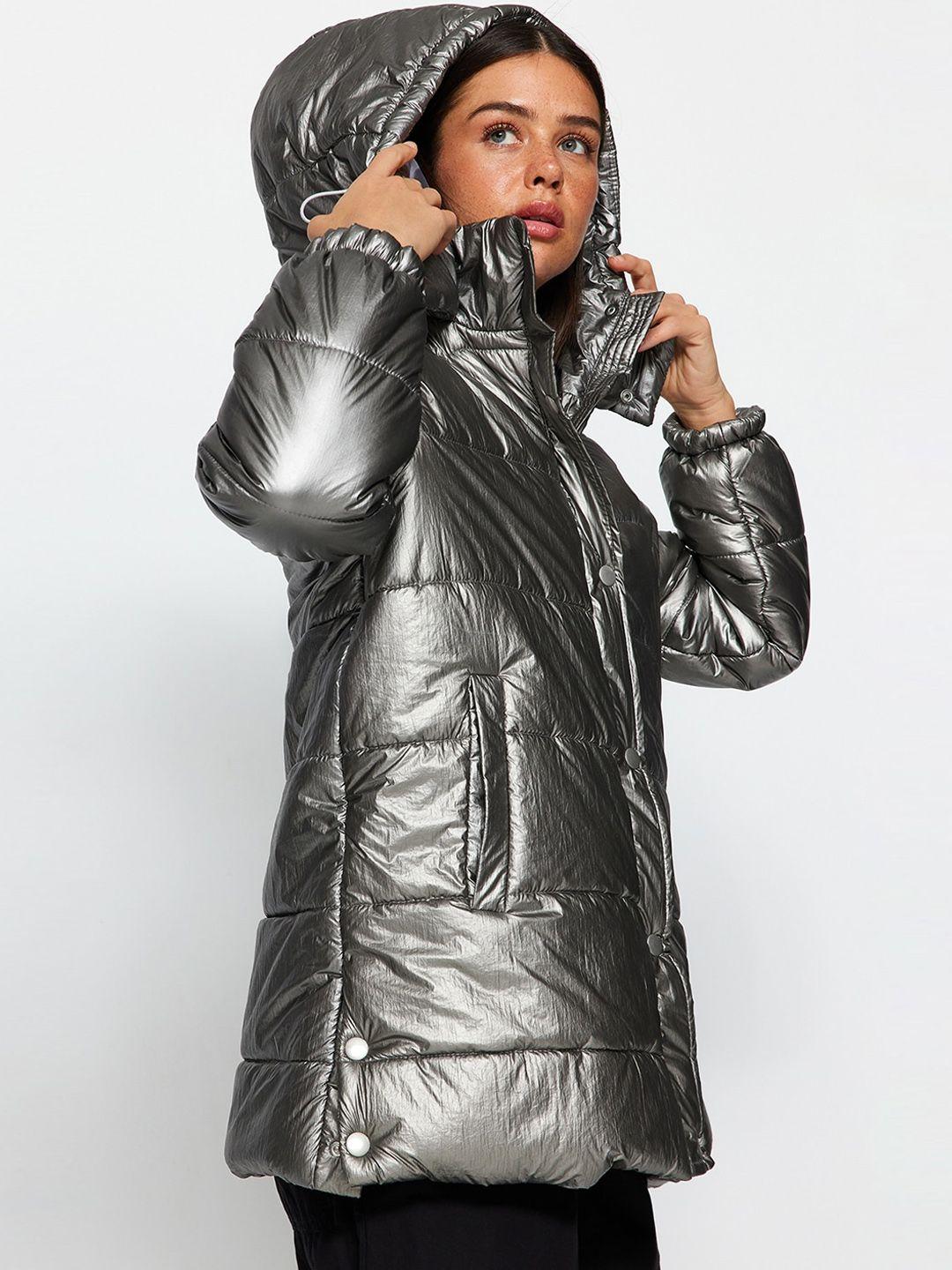trendyol self design hooded overcoat