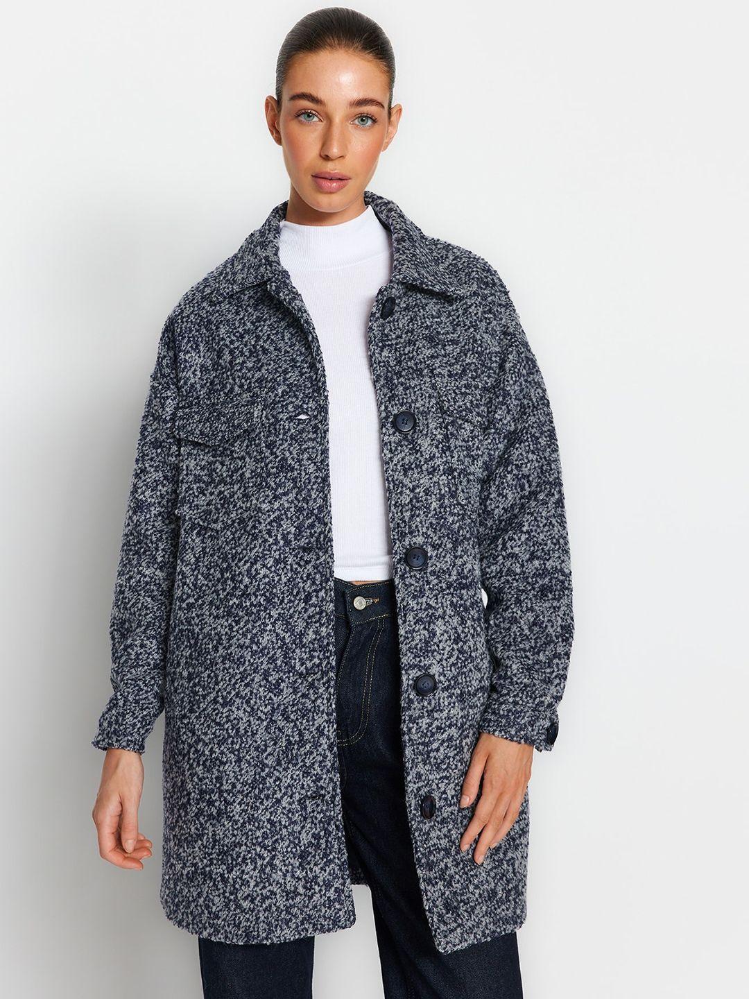 trendyol self-design single-breasted spread-collar overcoat