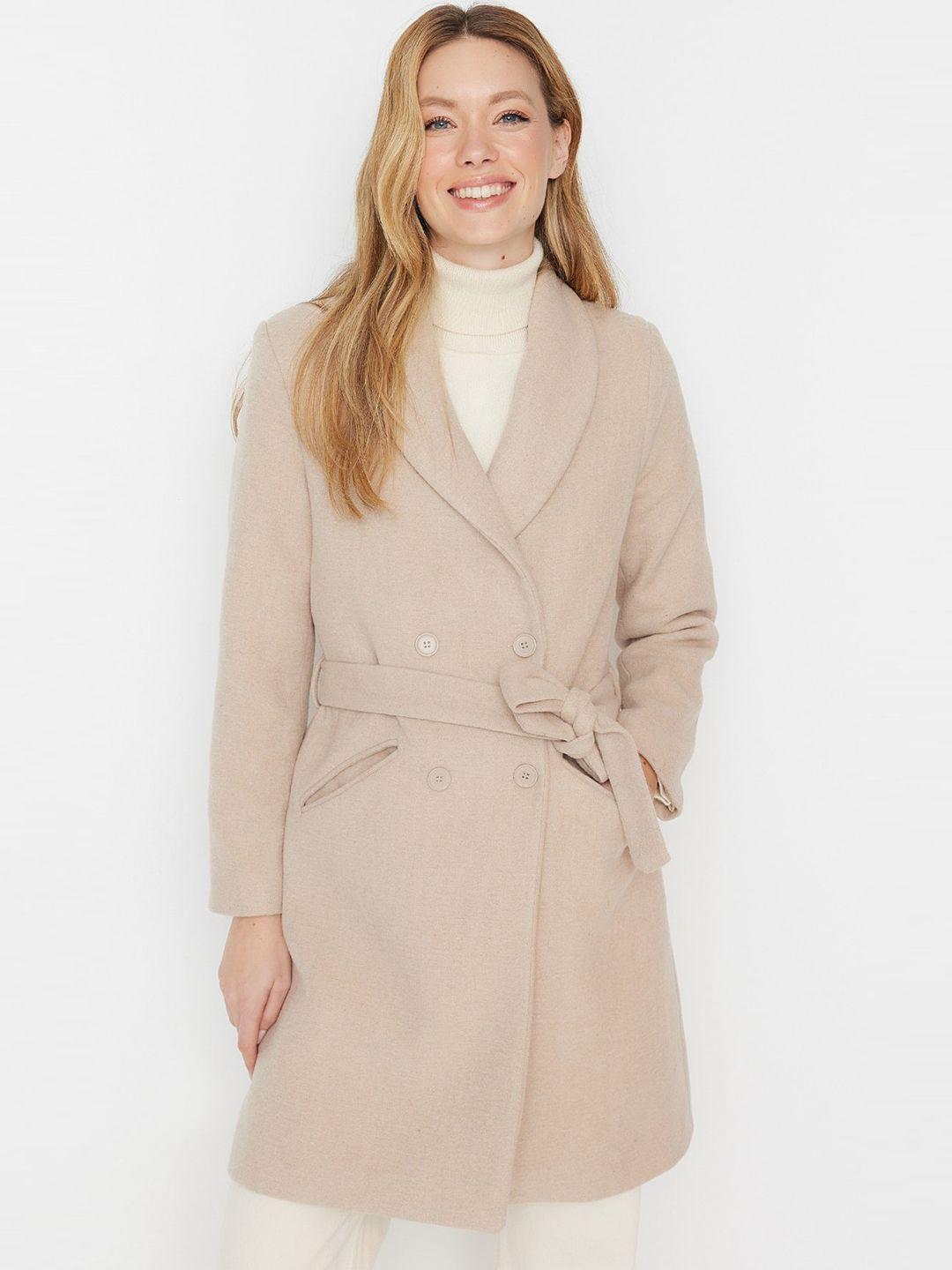 trendyol shawl collar double-breasted trench coat