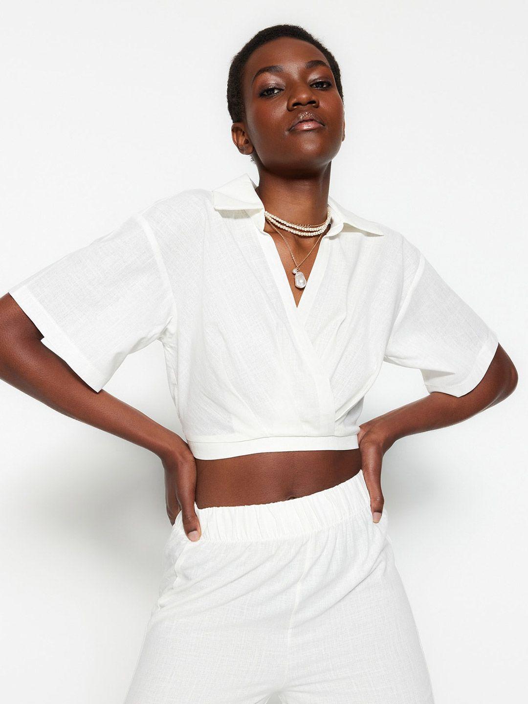 trendyol shirt collar cotton crop top