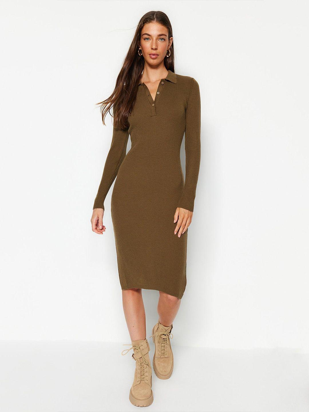 trendyol shirt collar long sleeves sheath dress