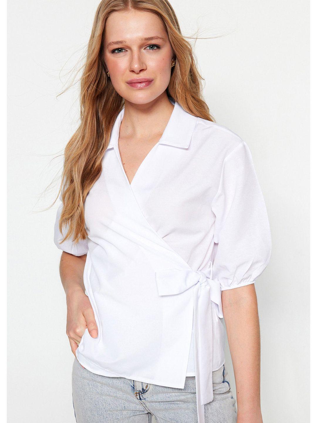 trendyol shirt collar puff sleeves wrap top