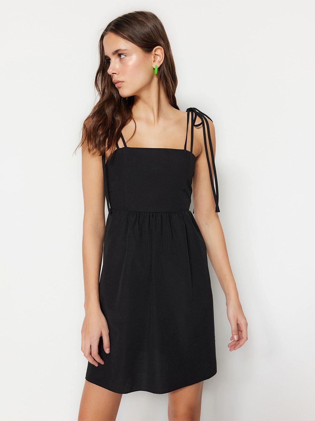 trendyol shoulder strap gathered fit & flare dress