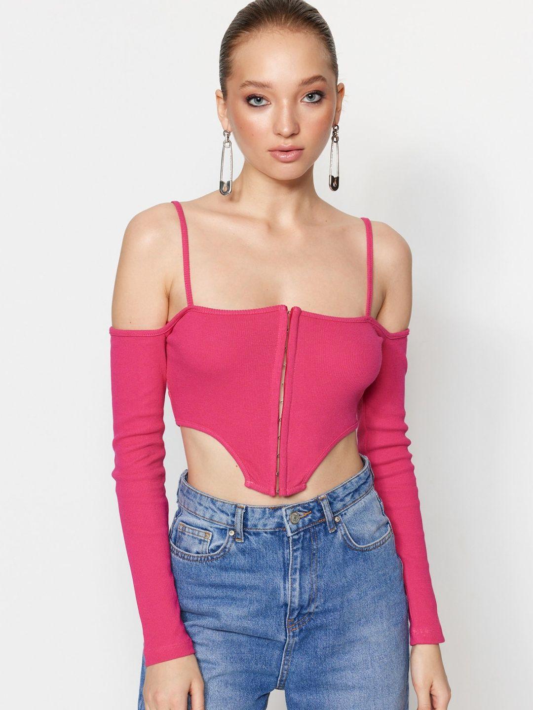 trendyol shoulder straps cold-shoulder sleeves crop top