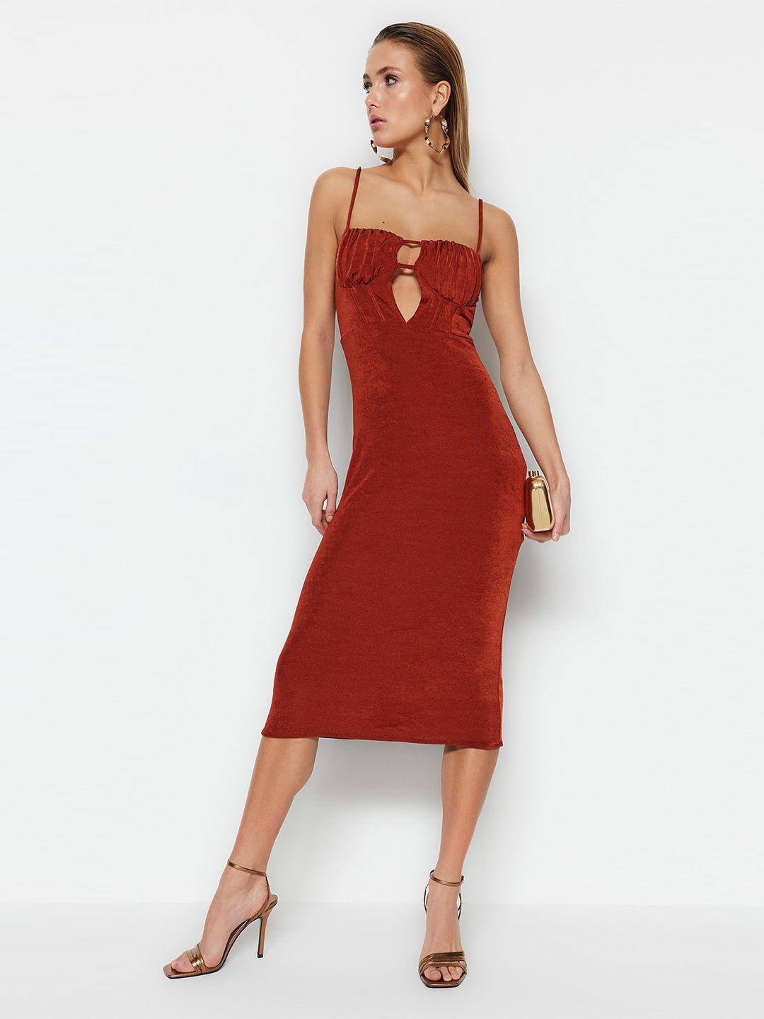 trendyol shoulder straps cut outs detailed sheath dress