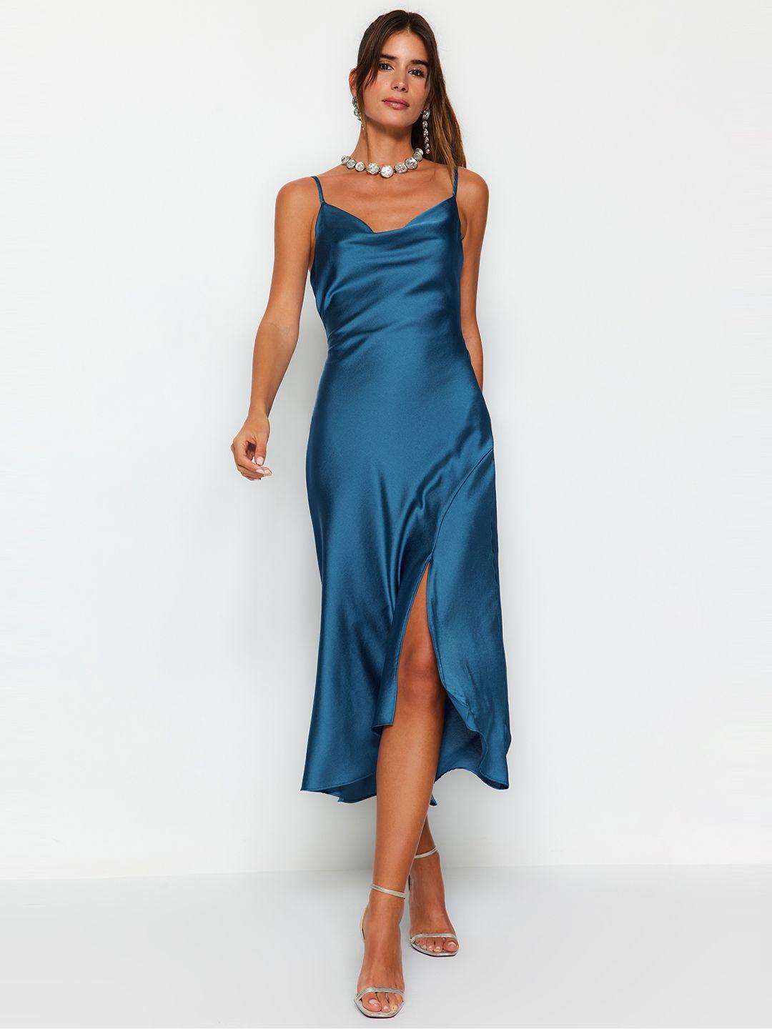 trendyol shoulder straps sheath midi dress