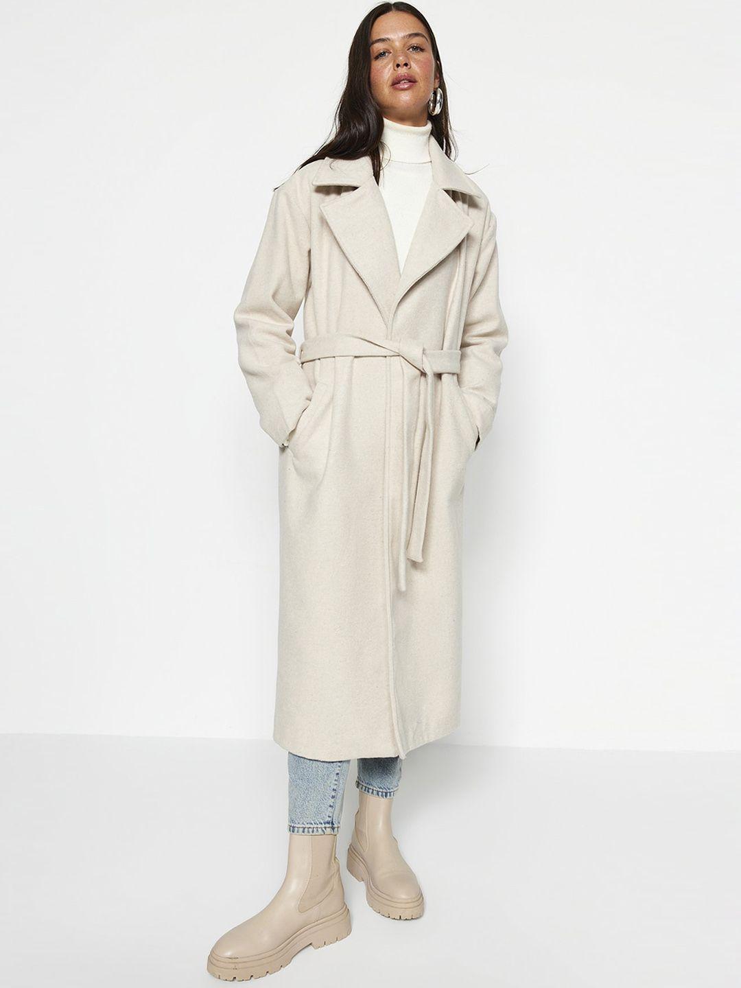 trendyol single-breasted notched lapel collar trench coat