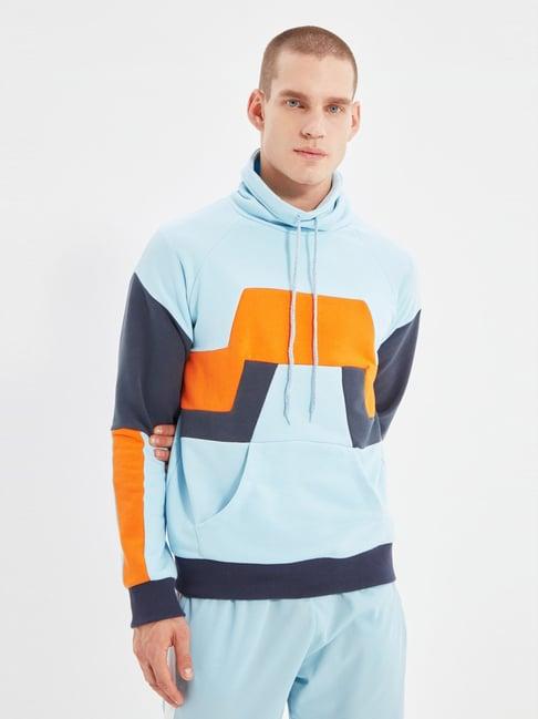 trendyol sky blue regular fit colour block sweatshirt