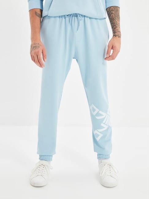 trendyol sky blue regular fit printed joggers