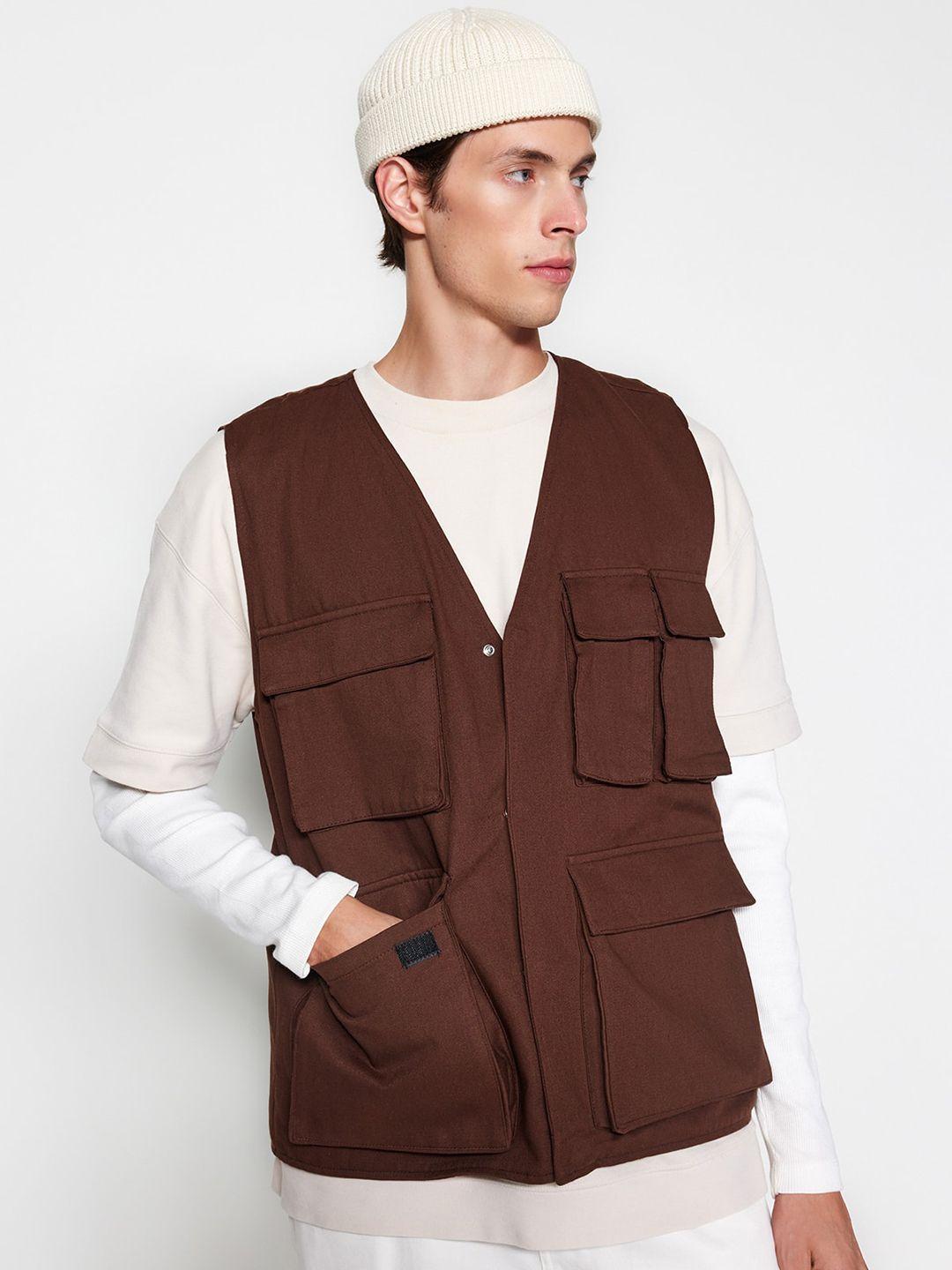 trendyol sleeveless collarless pure cotton tailored jacket