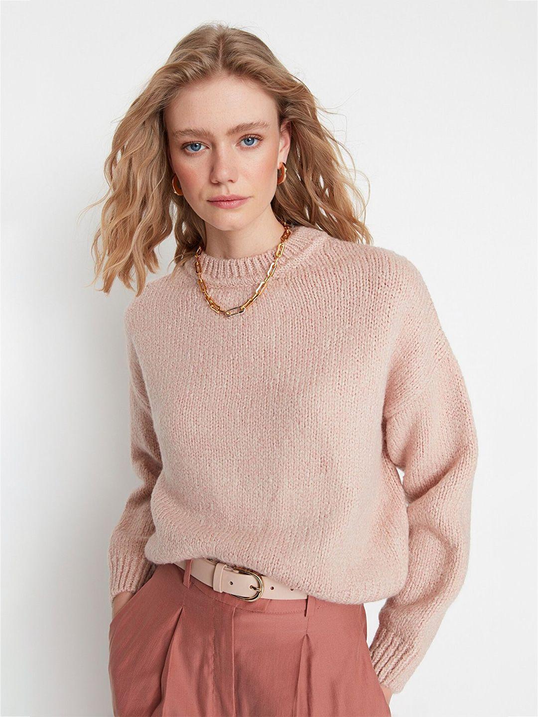trendyol solid extended sleeves pull over sweater