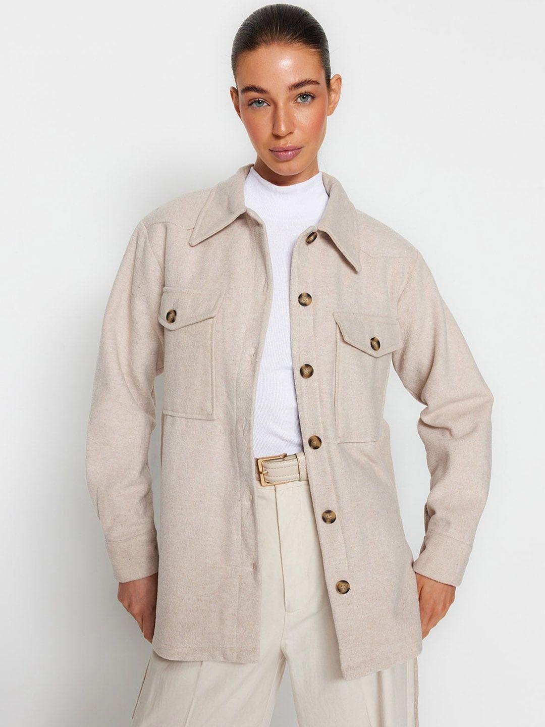 trendyol spread collar tailored jacket with embroidered
