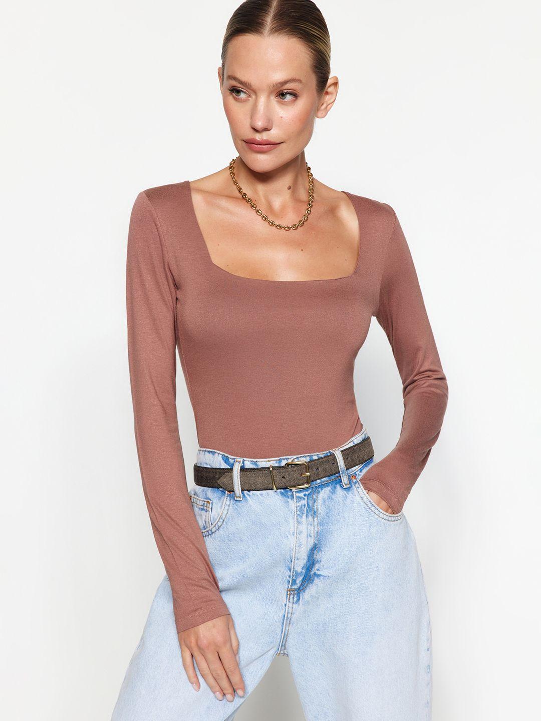 trendyol square neck long sleeves fitted top