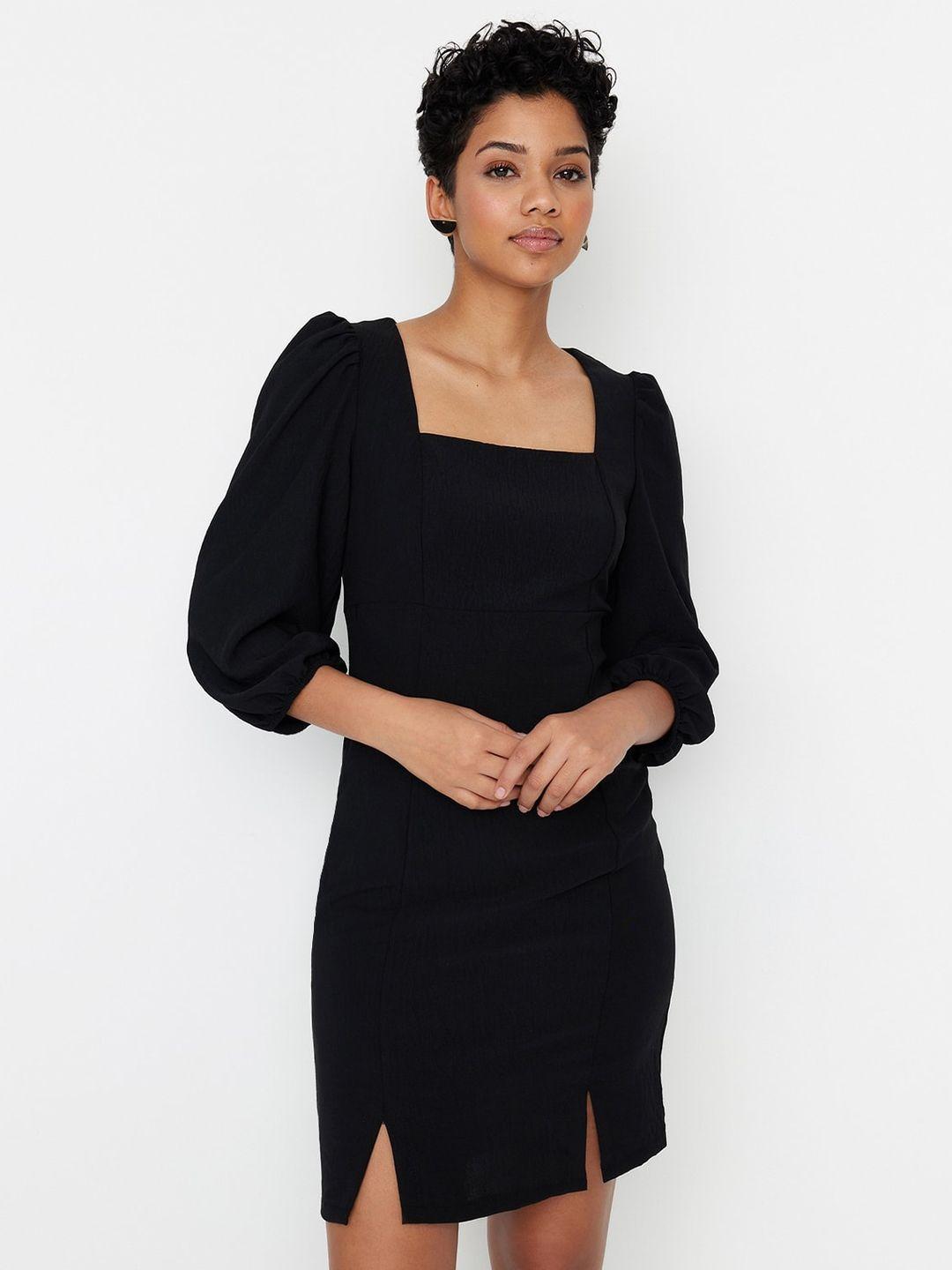 trendyol square neck puff sleeves sheath dress