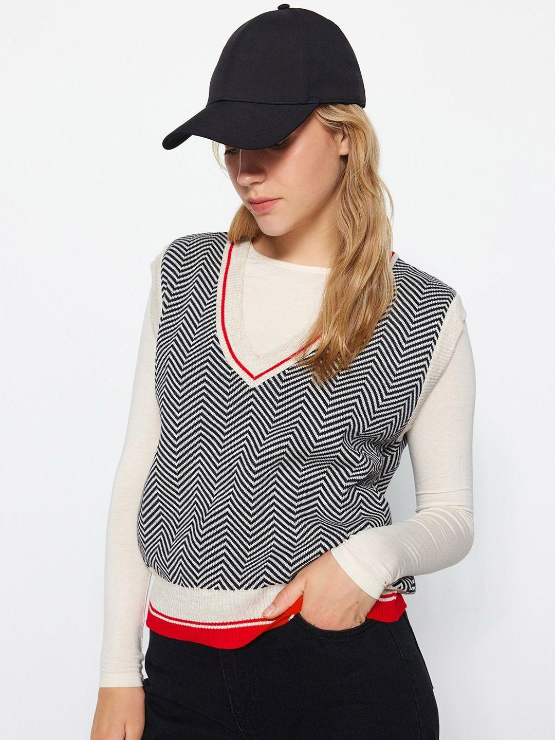 trendyol striped acrylic sweater vest