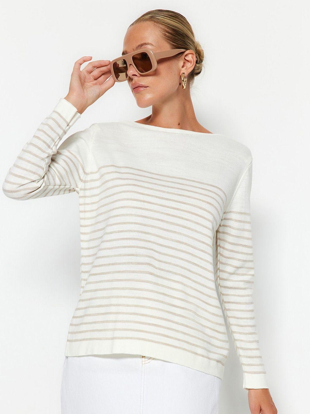 trendyol striped boat neck acrylic pullover sweater