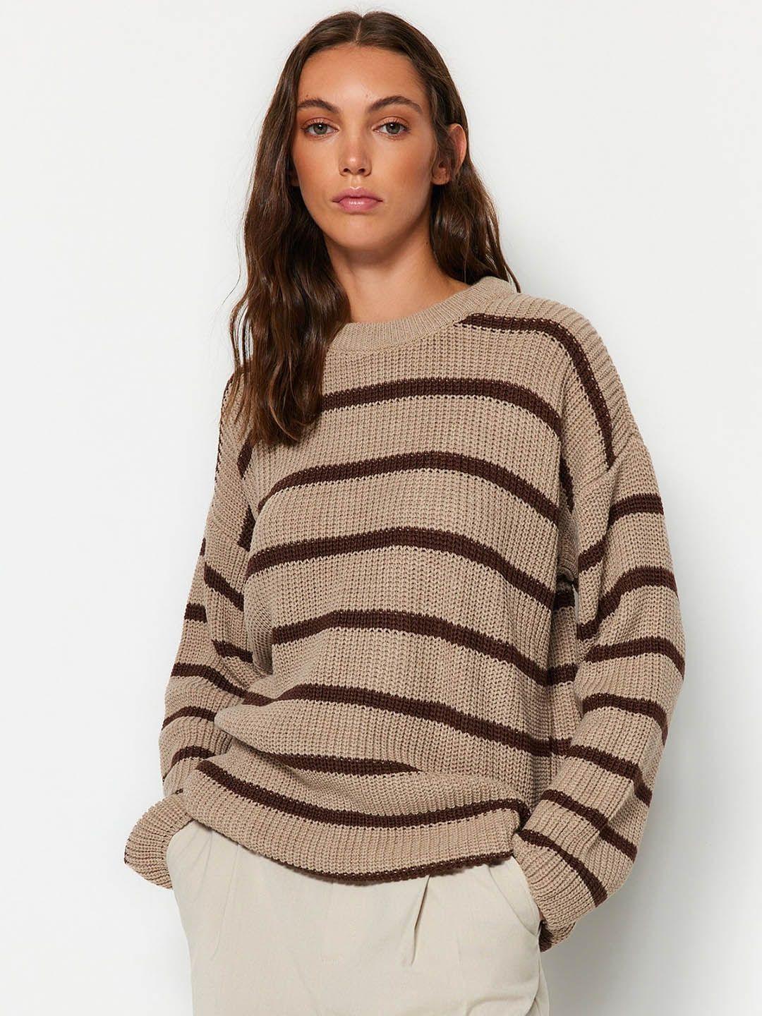 trendyol striped drop shoulder pullover