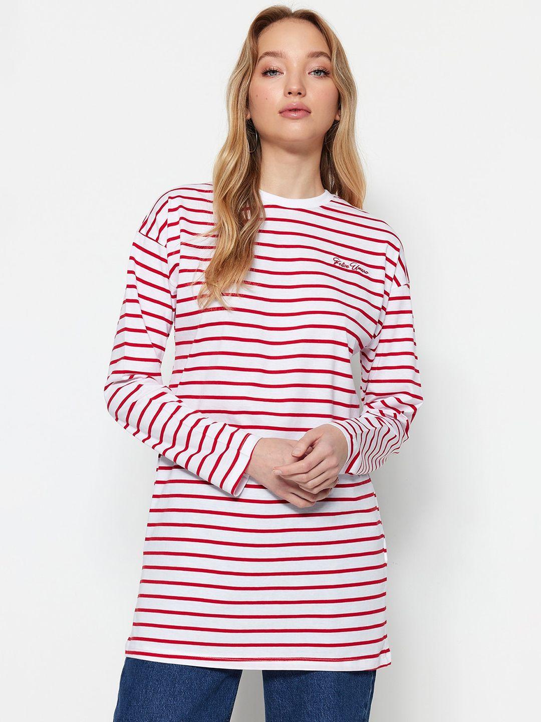 trendyol striped drop-shoulder sleeves longline t-shirt