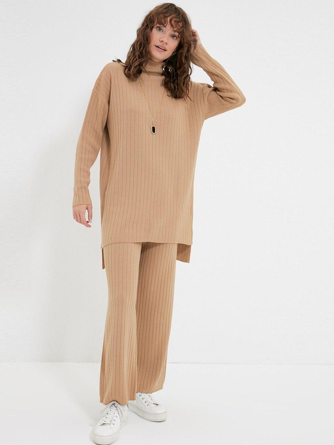 trendyol striped high neck acrylic sweater with trousers