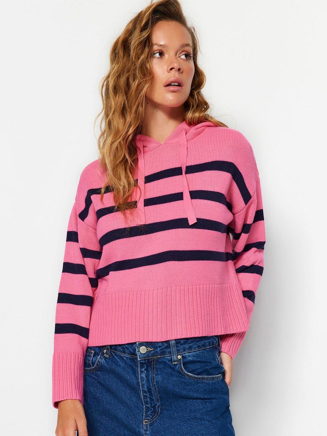 trendyol striped hood pullover