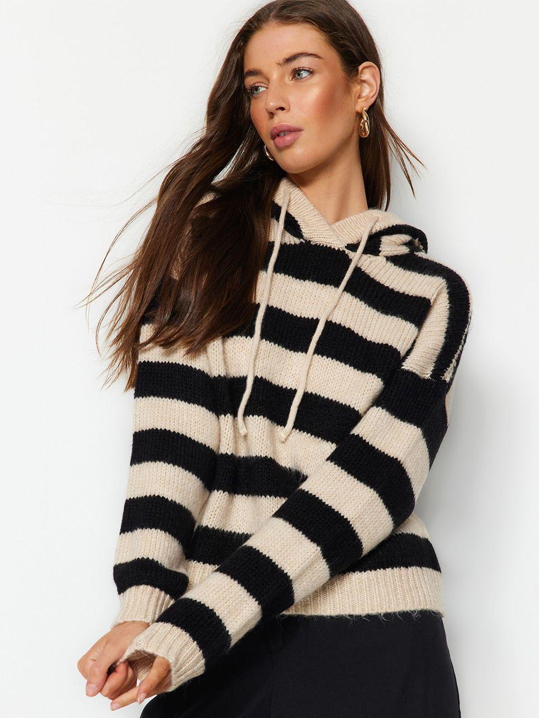 trendyol striped hooded pullover