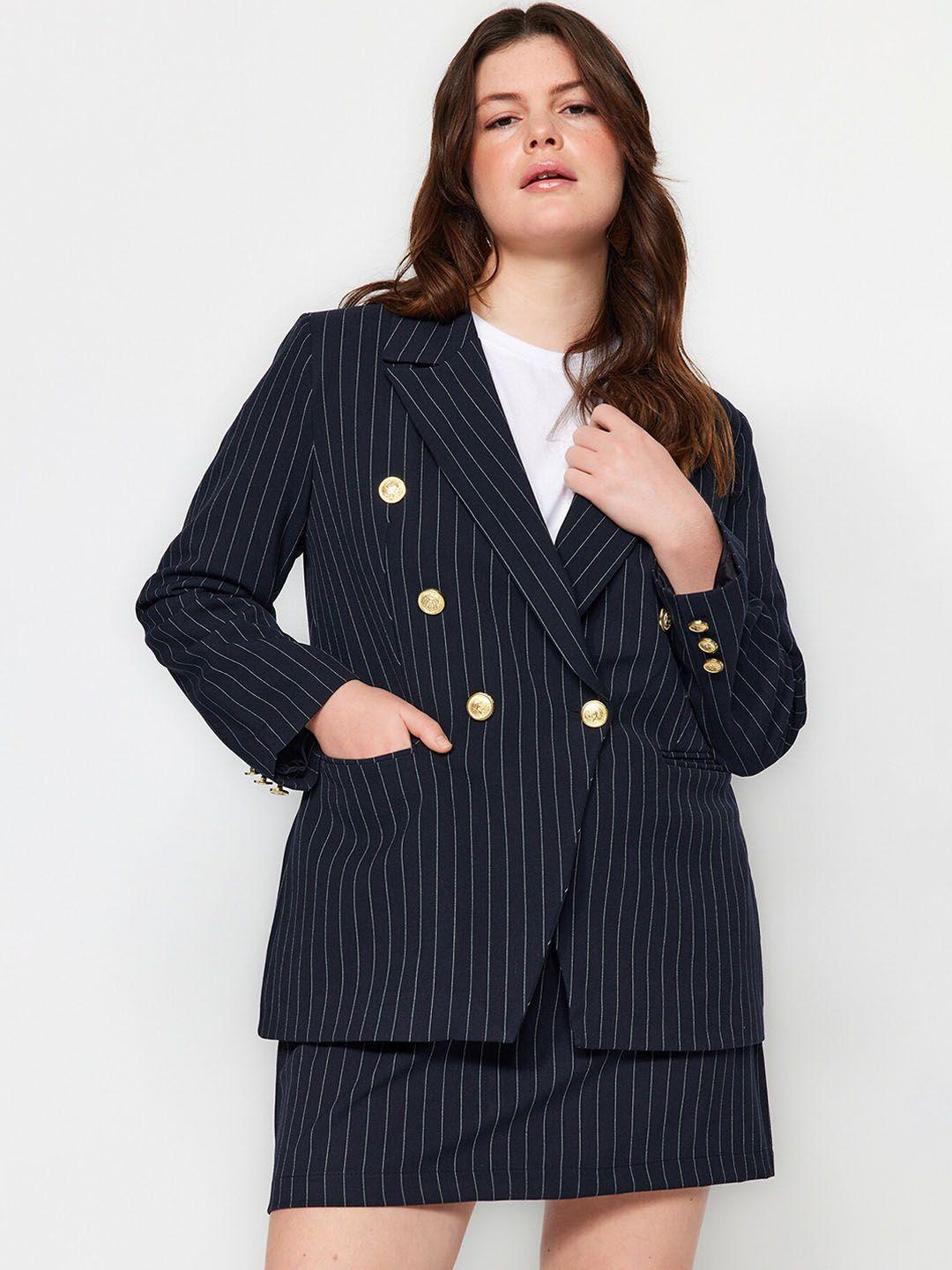trendyol striped lapel collar longline tailored jacket