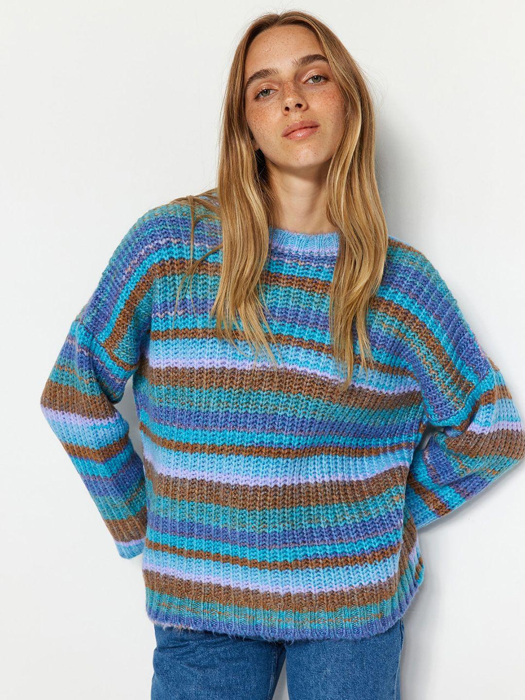 trendyol striped long sleeves longline pullover sweater