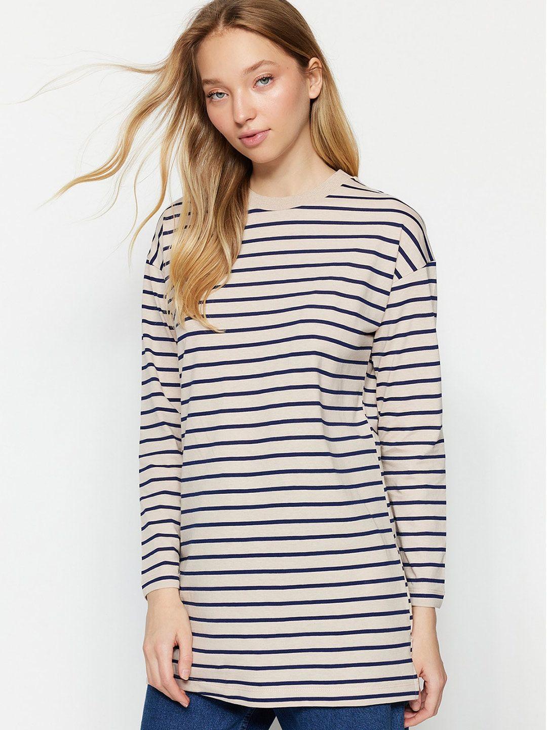 trendyol striped long sleeves longline t-shirt