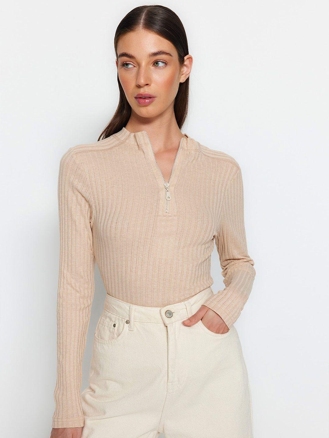 trendyol striped mock collar cotton top