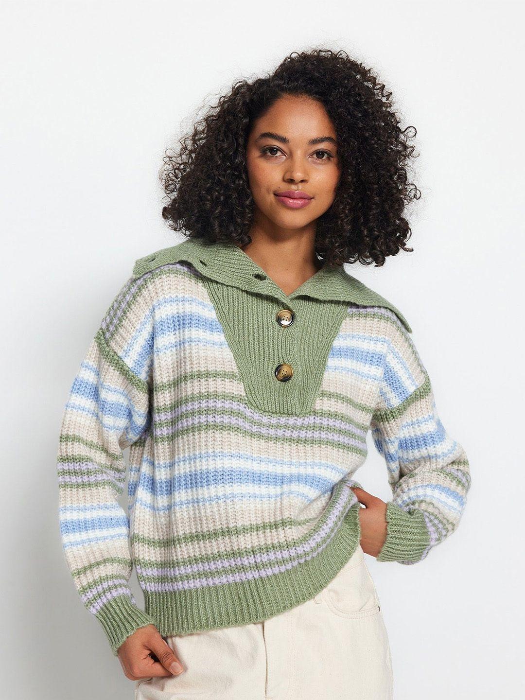 trendyol striped mock collar knitted pullover