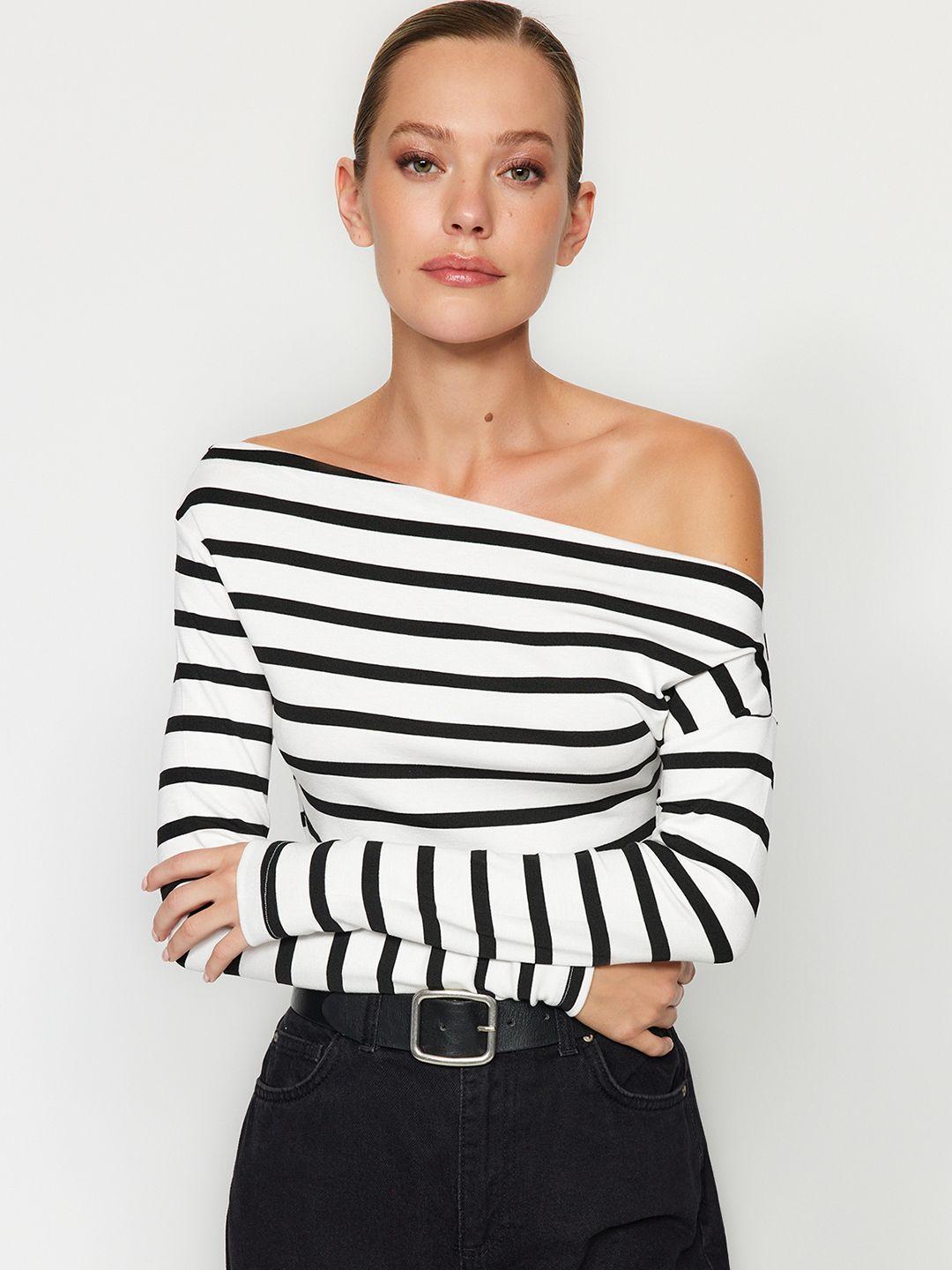 trendyol striped one shoulder long sleeves top