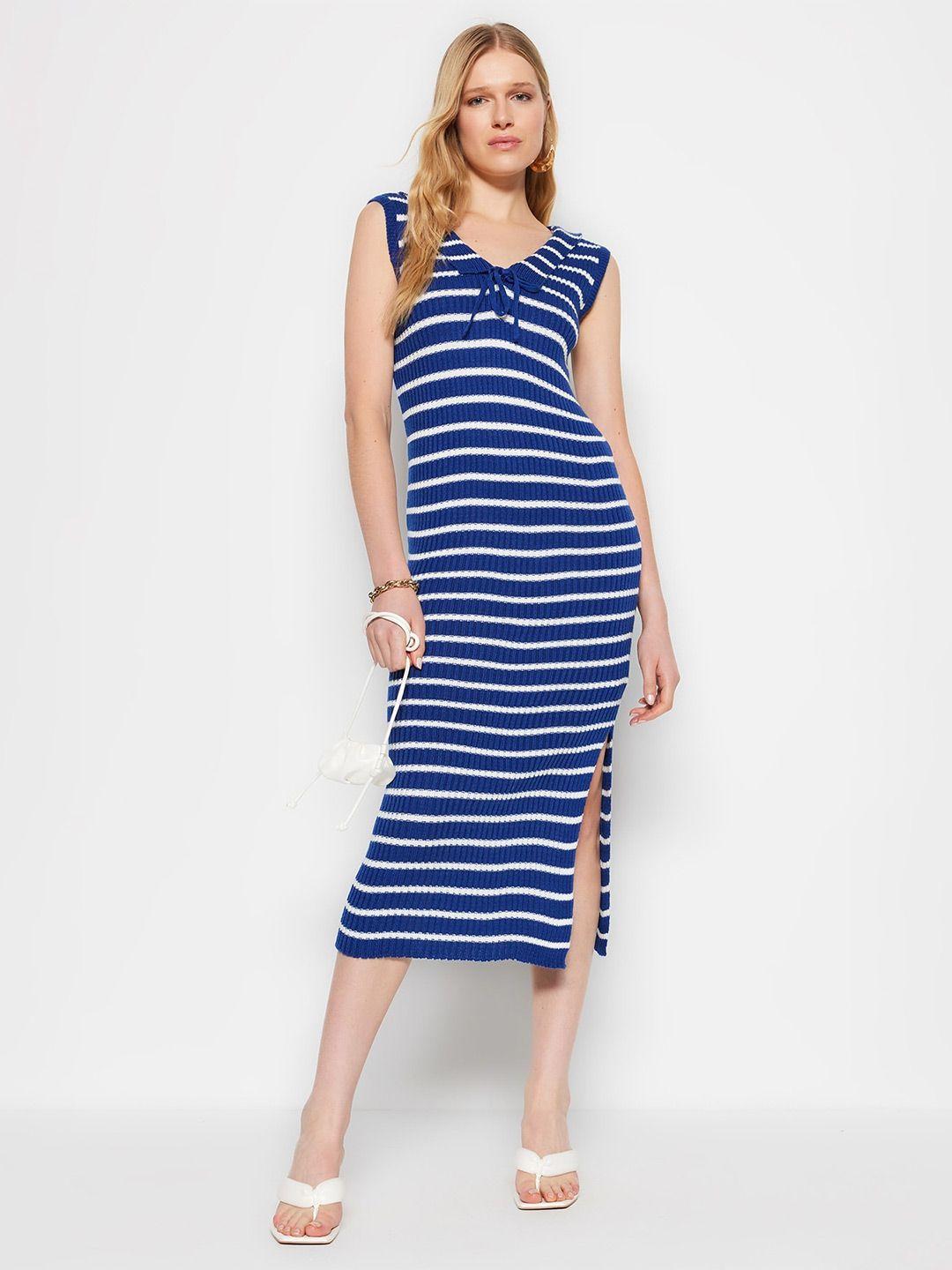 trendyol striped pure acrylic midi dress