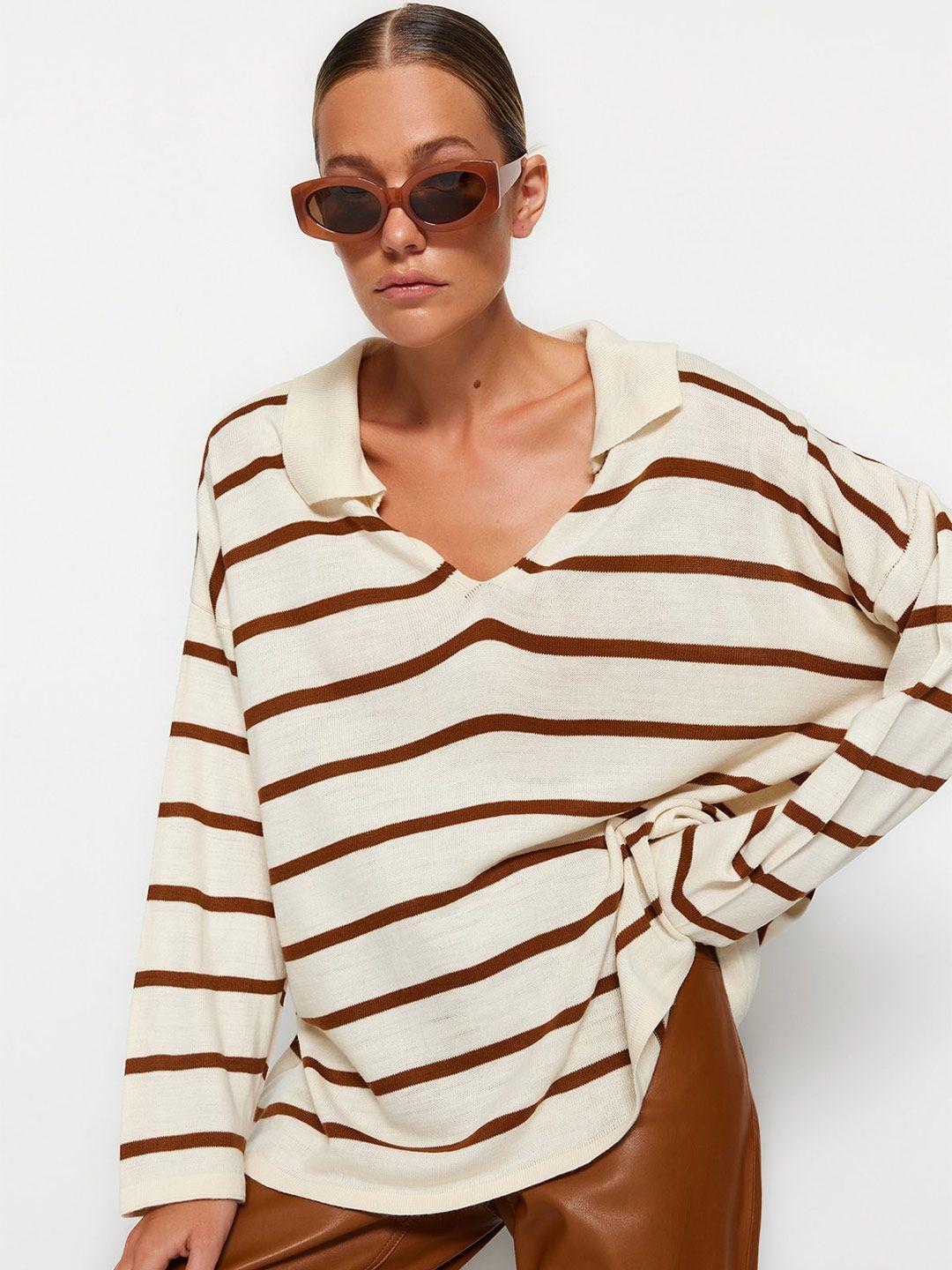 trendyol striped pure acrylic pullover