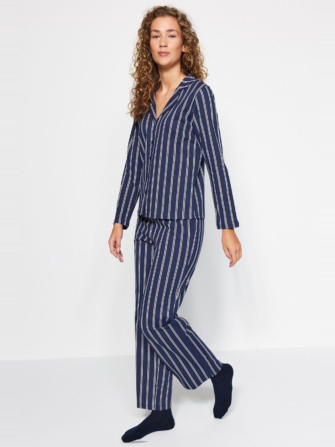 trendyol striped pure cotton night suit