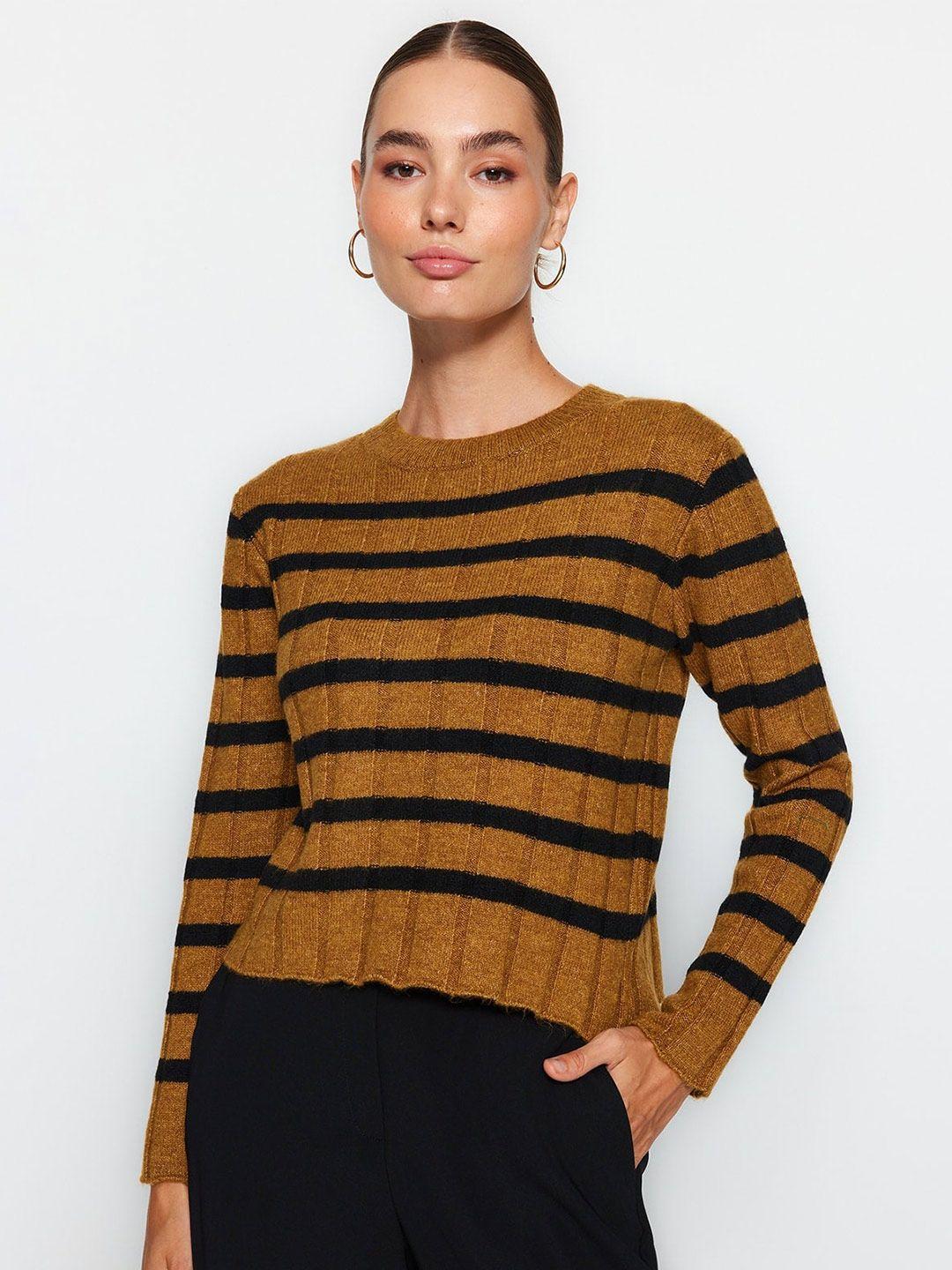 trendyol striped round neck long sleeve acrylic pullover sweaters