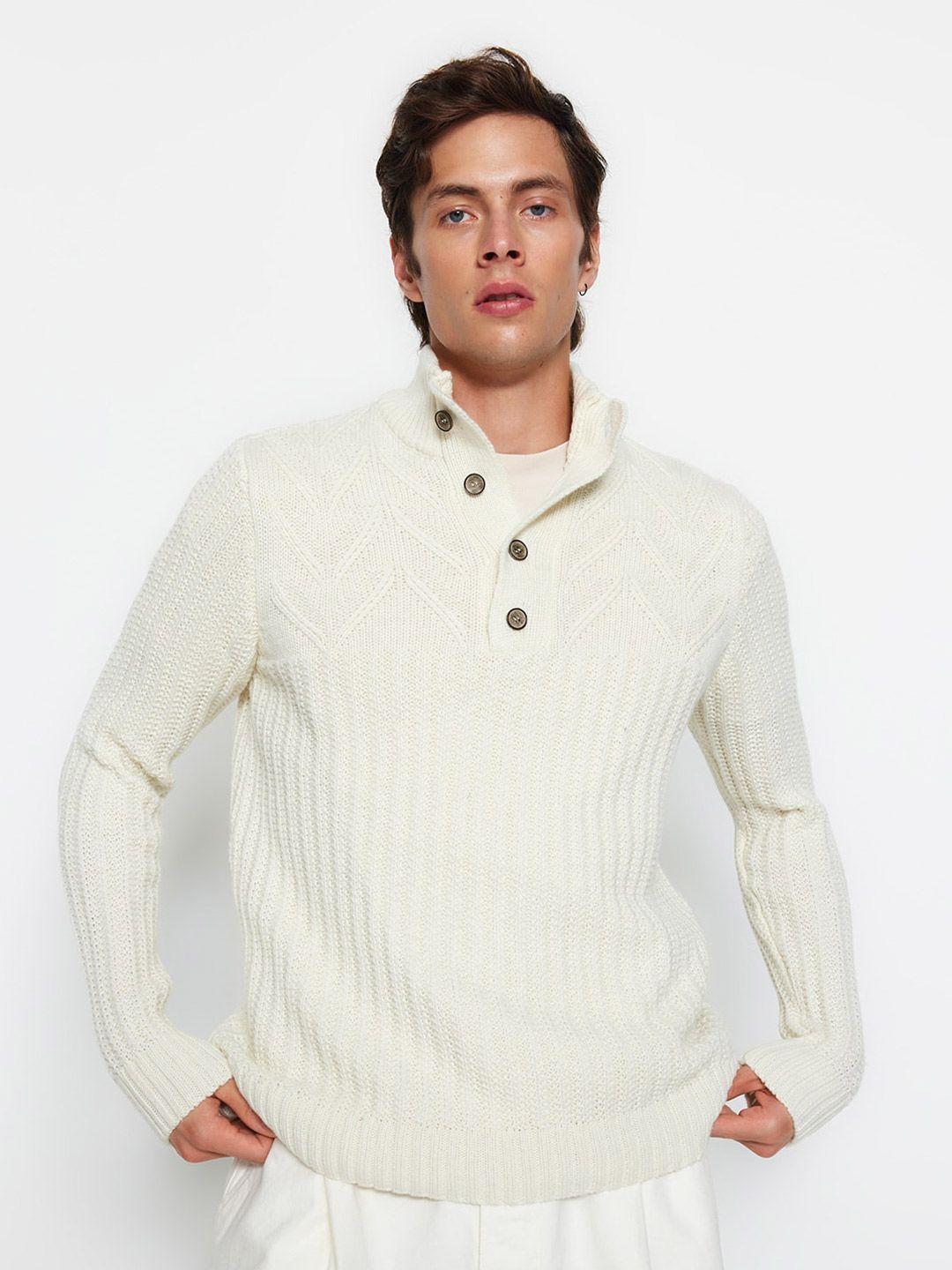 trendyol striped self design turtle neck pullover sweater