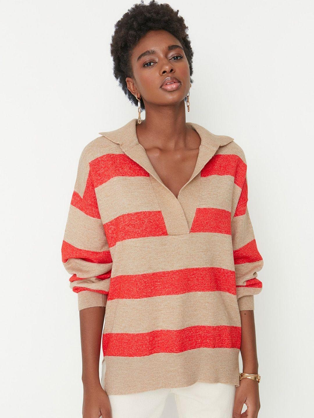 trendyol striped shirt collar pullover