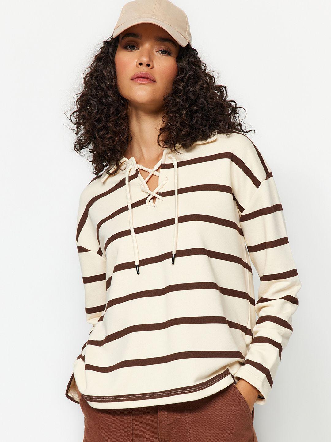 trendyol striped shirt collar sweatshirt