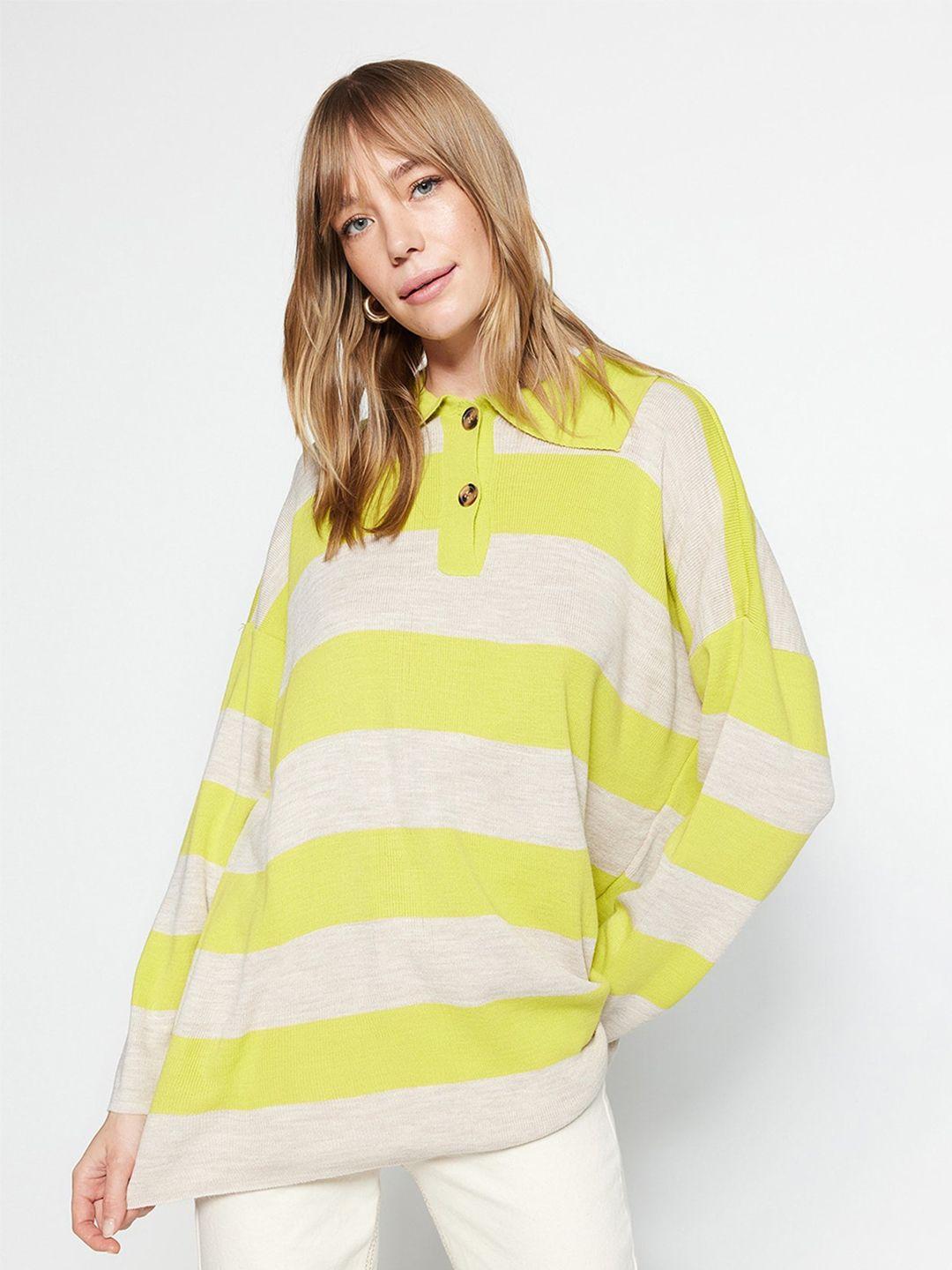 trendyol striped spread collar acrylic pullover sweater