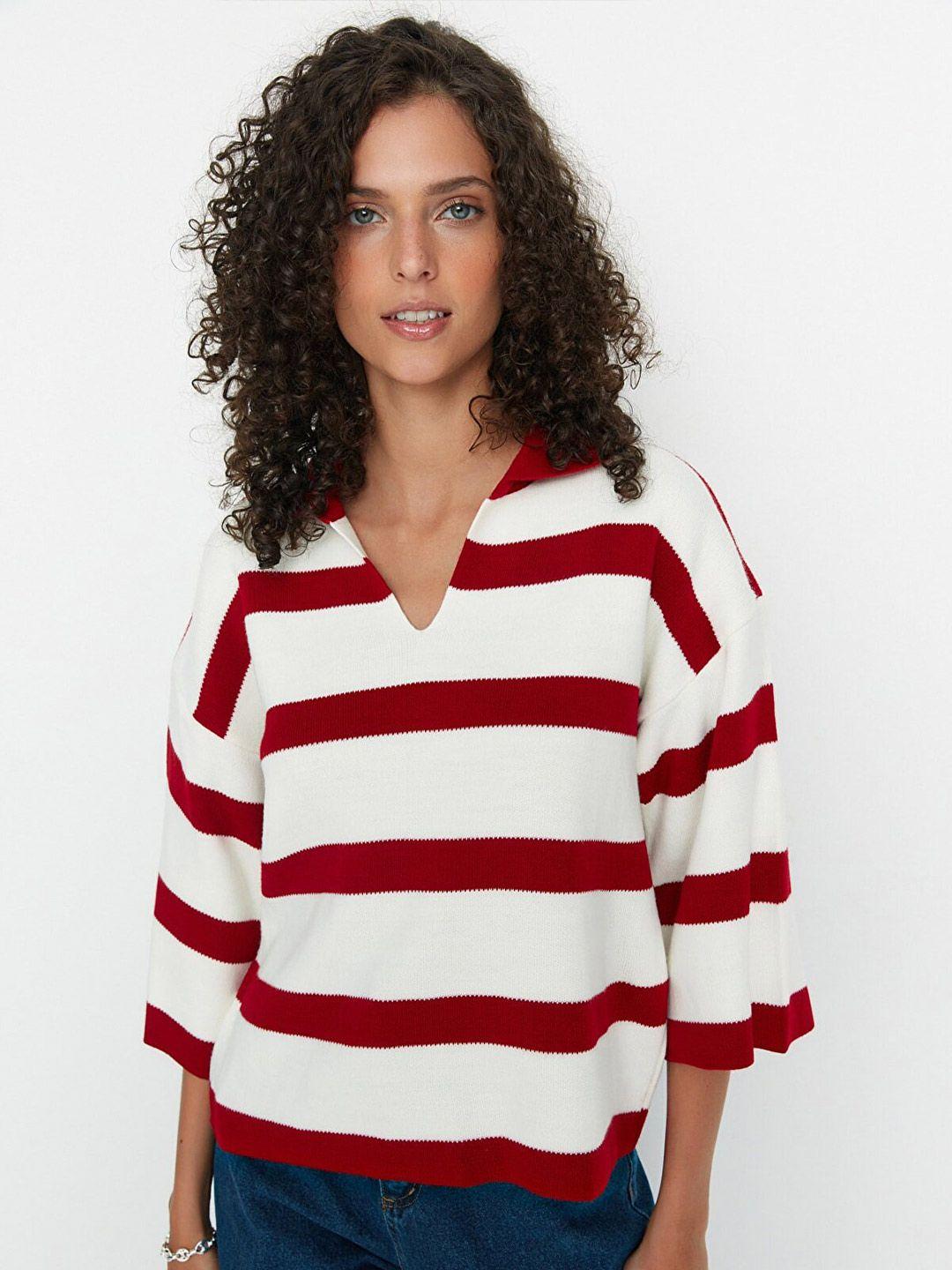 trendyol striped v-neck acrylic flared sleeves top