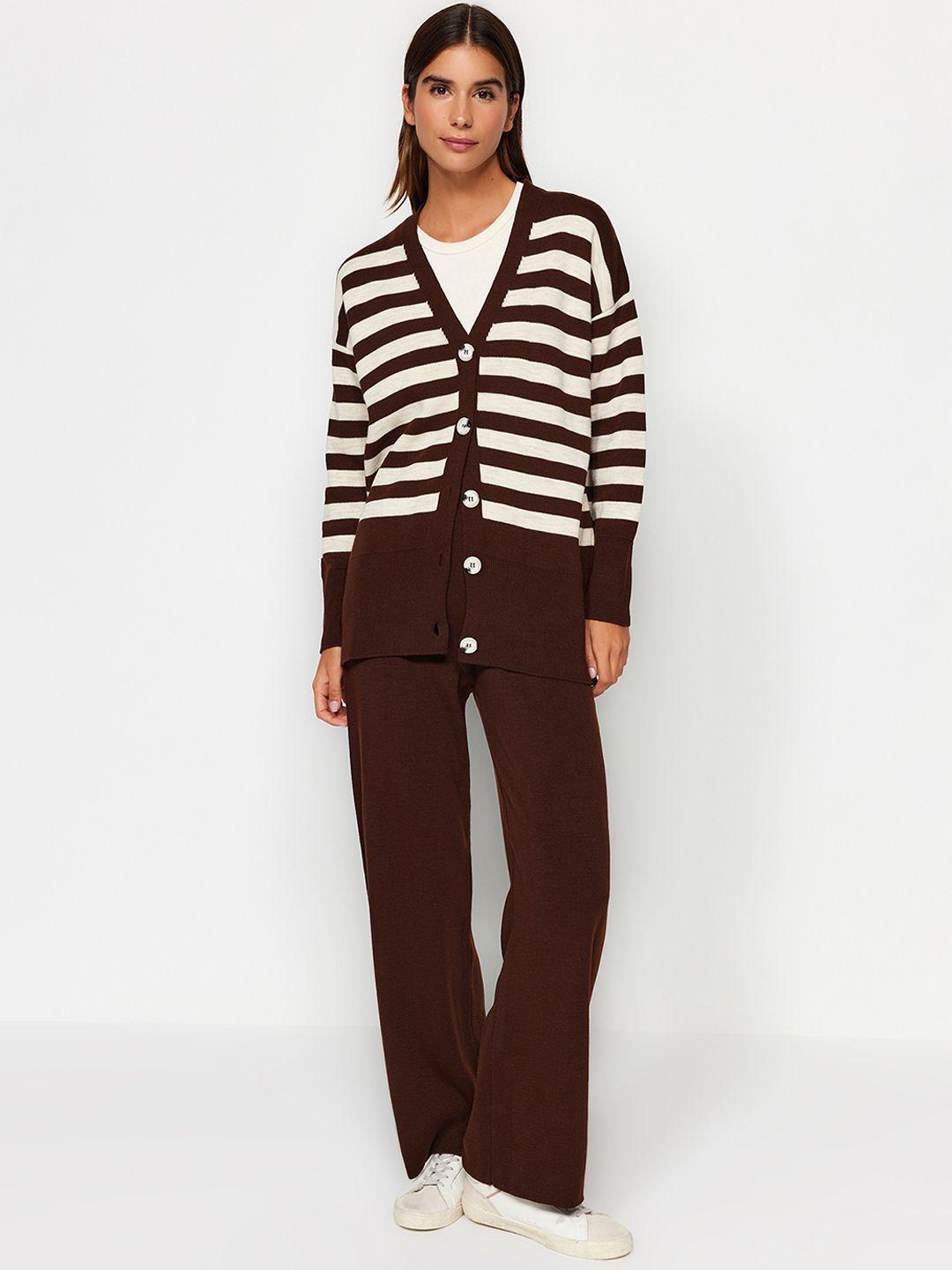 trendyol striped v-neck acrylic sweater & trousers co-ords