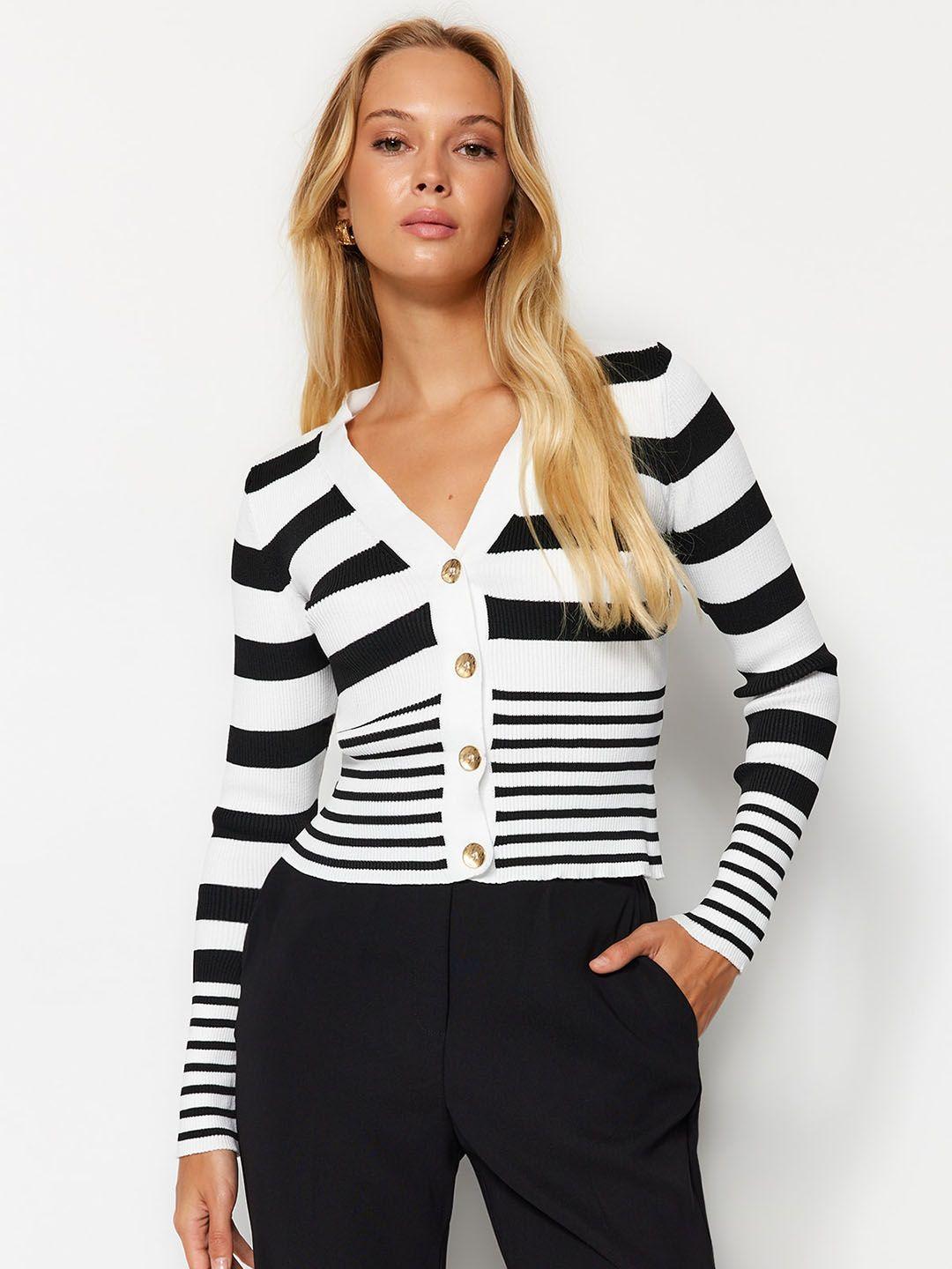 trendyol striped v-neck cardigan