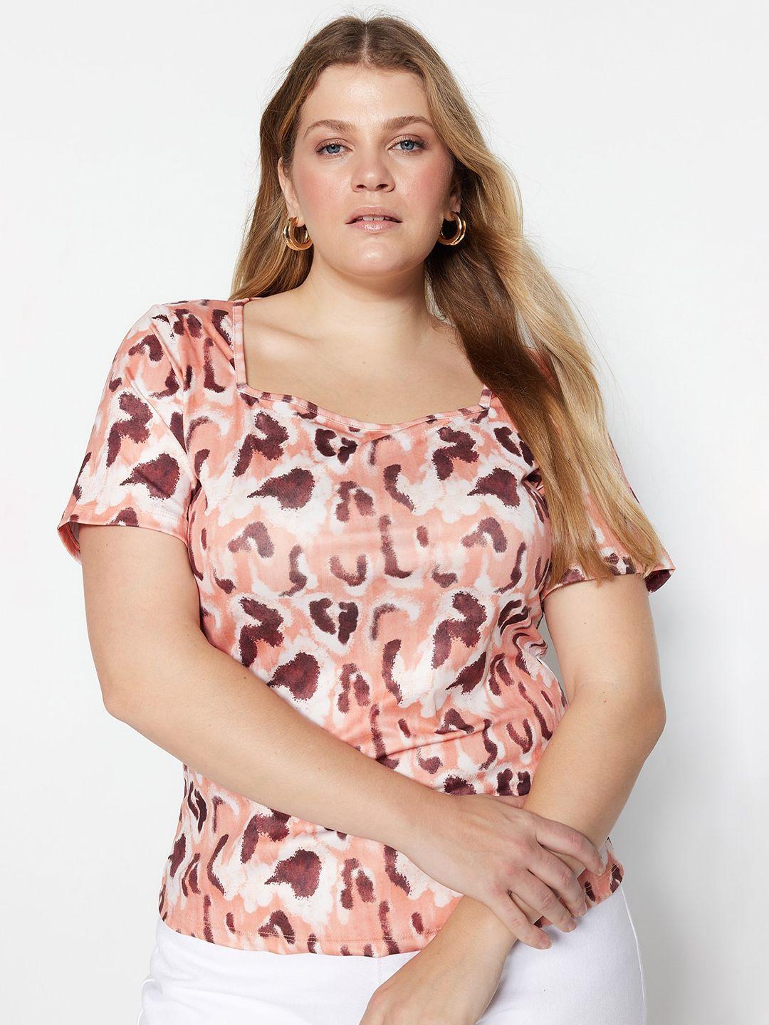 trendyol sweetheart neck animal printed top